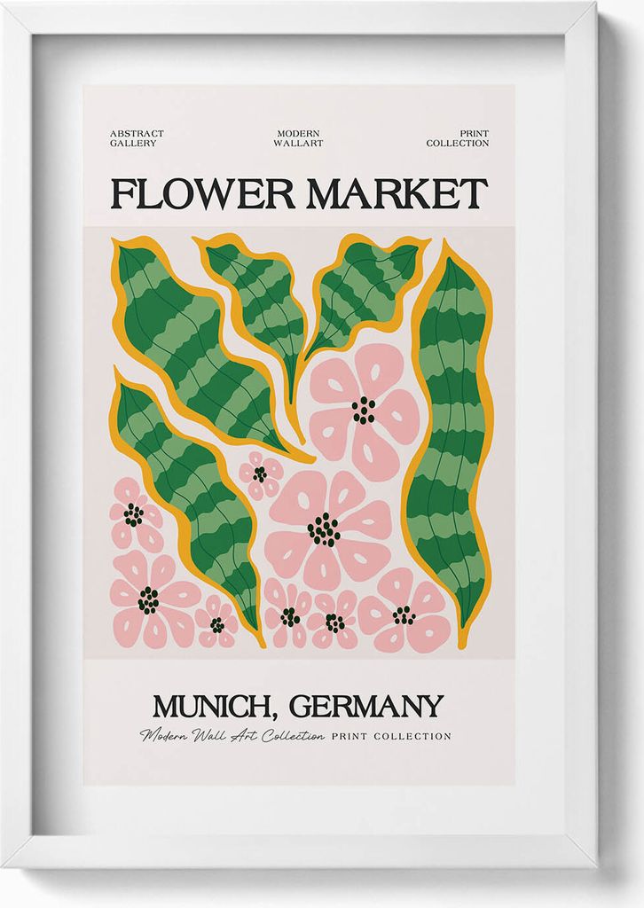 Pflanzen und Blumen Illustration– Wandbild mit Rahmen – Gerahmtes Bild – Wanddekoration – 40x60 cm – Weiß