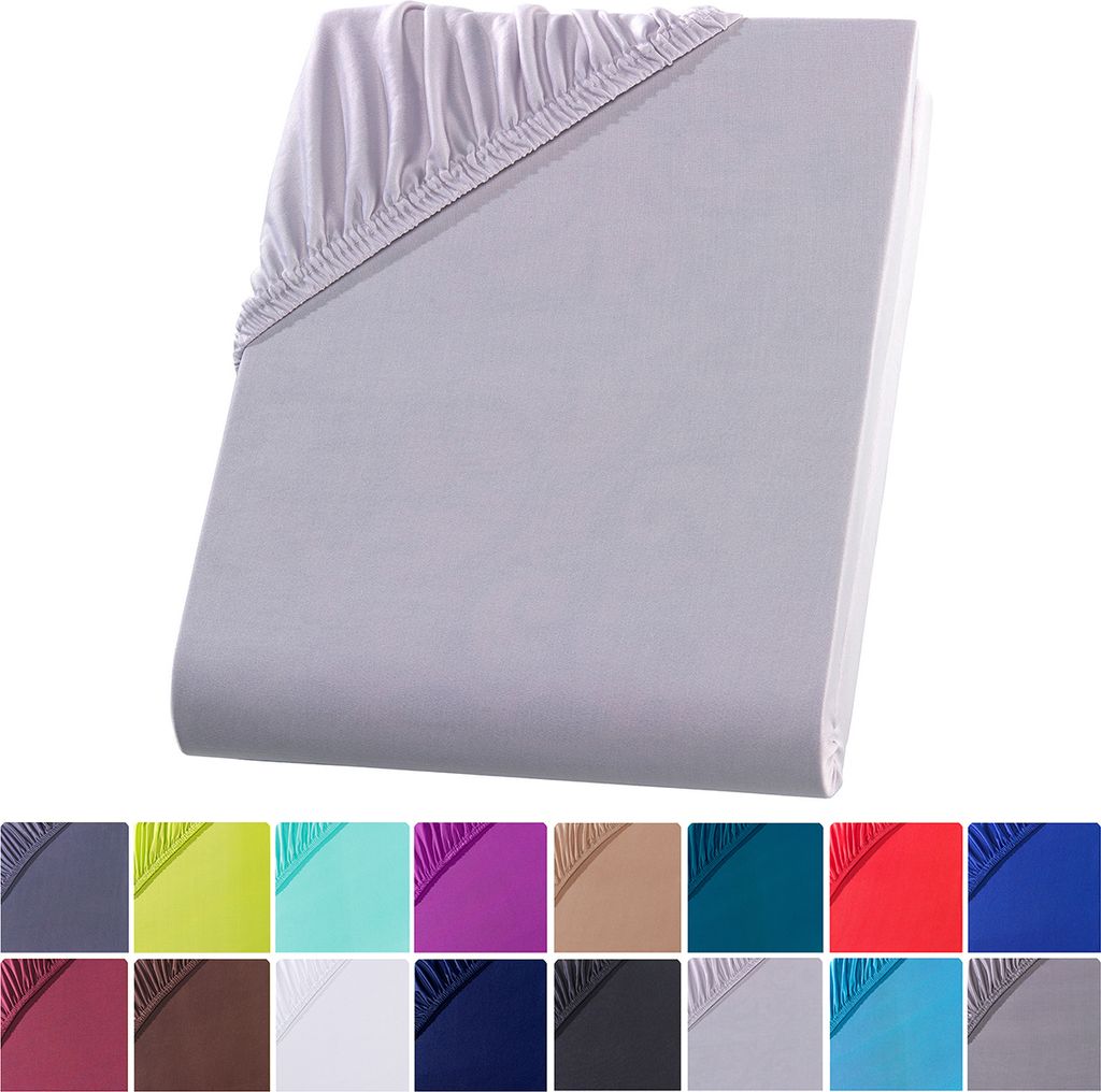Mikrofaser Spannbettlaken 180-200x220 + 40 cm Boxspringbett Spannbettuch Bettlaken Bettuch Laken, Silber