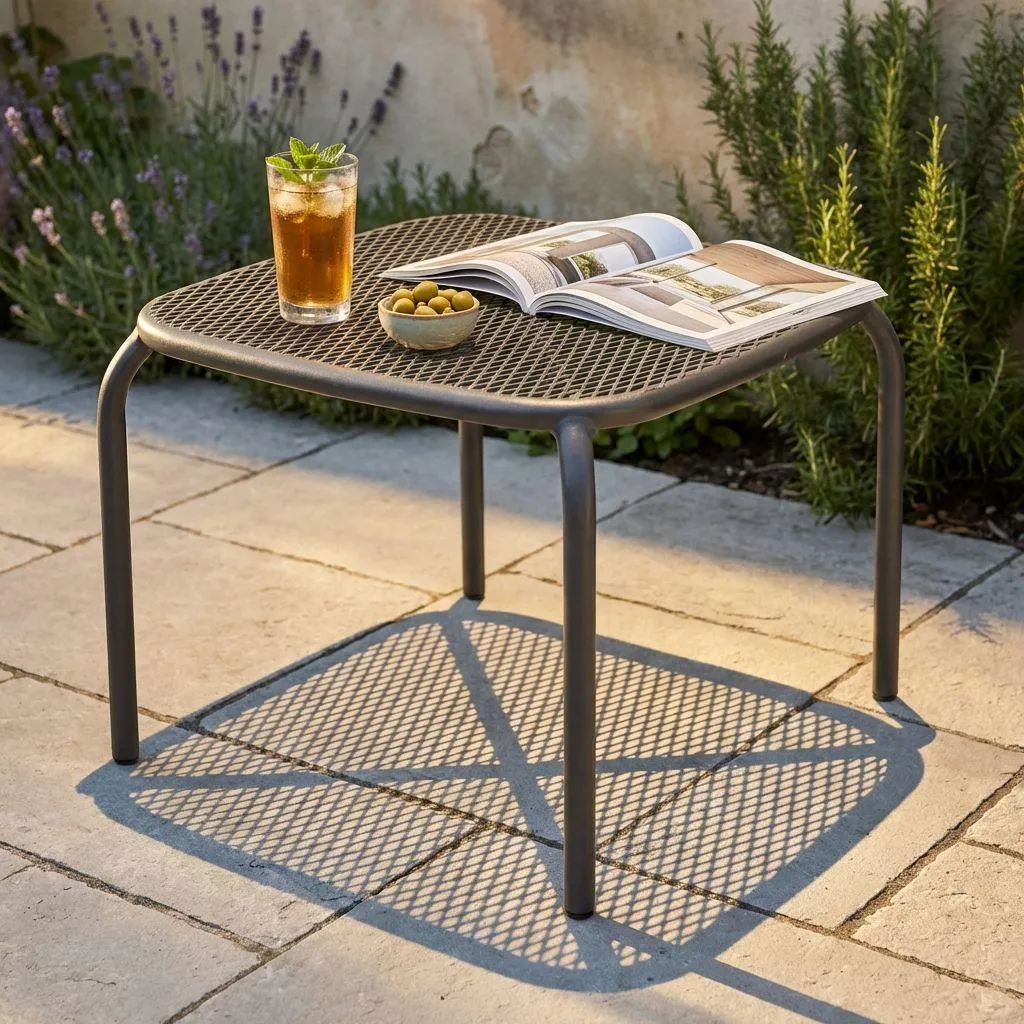 MilaniHome Tavolino da Giardino Grigio Scuro 41x41 cm Metallo