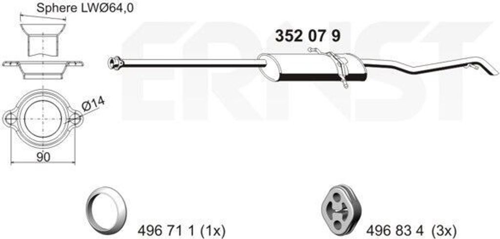ERNST 352079 Endschalldämpfer passend für MERCEDES-BENZ A-Klasse (W168) Auspuff