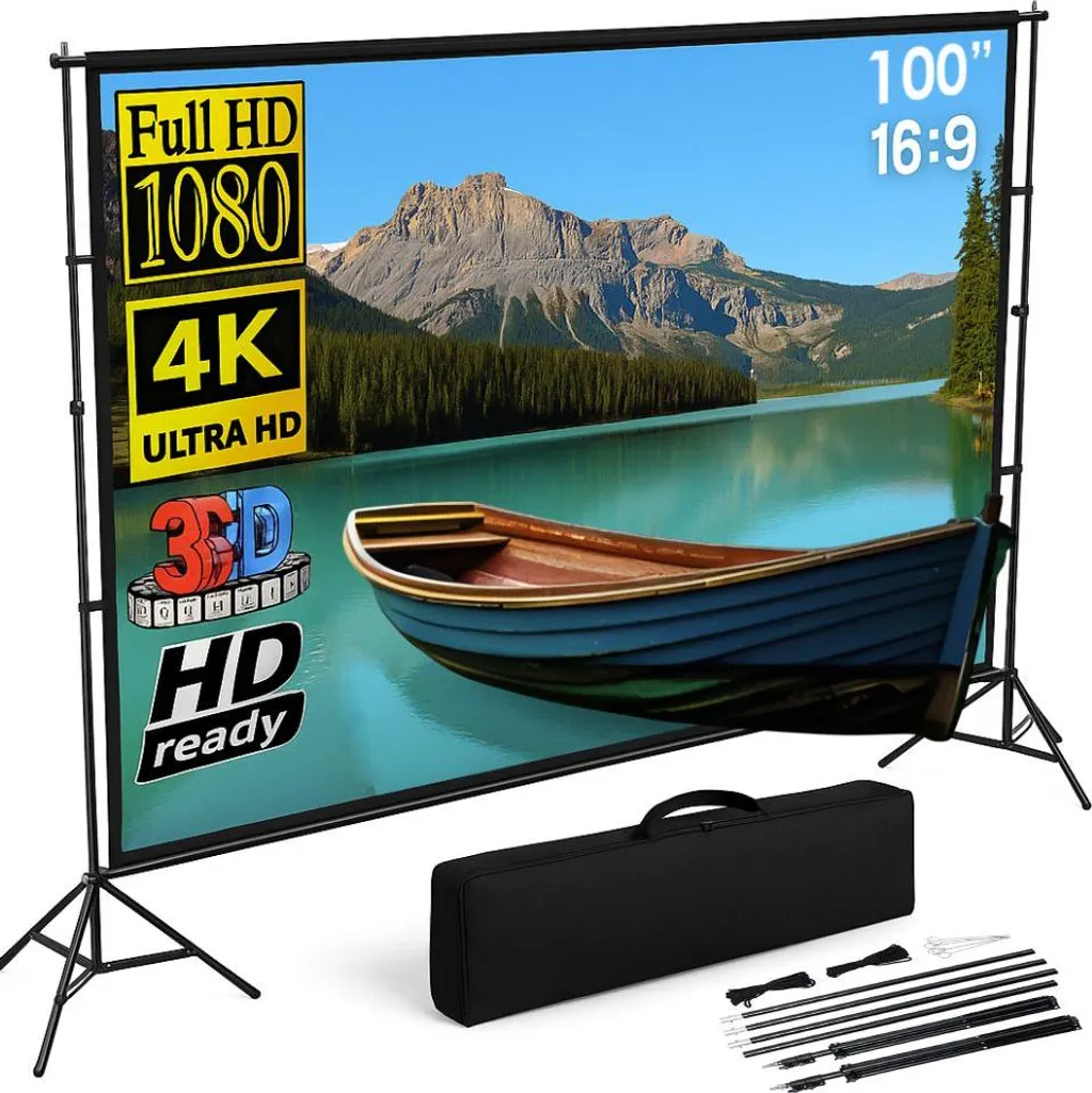 Écran de projection 100 pouces Linomag 4K HD avec trépied stable blanc