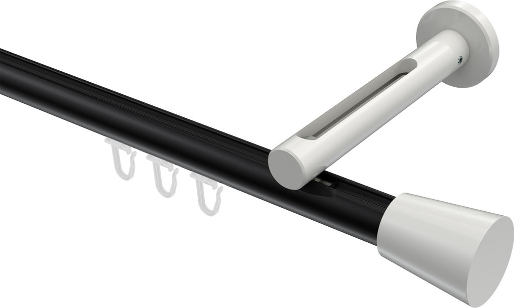 Interdeco Innenlaufstange / Gardinenstange mit Innenlauf Schwarz / Weiß, Typ Siteno Sitra (Konus), 20 mm Ø 1-läufig, 240 cm
