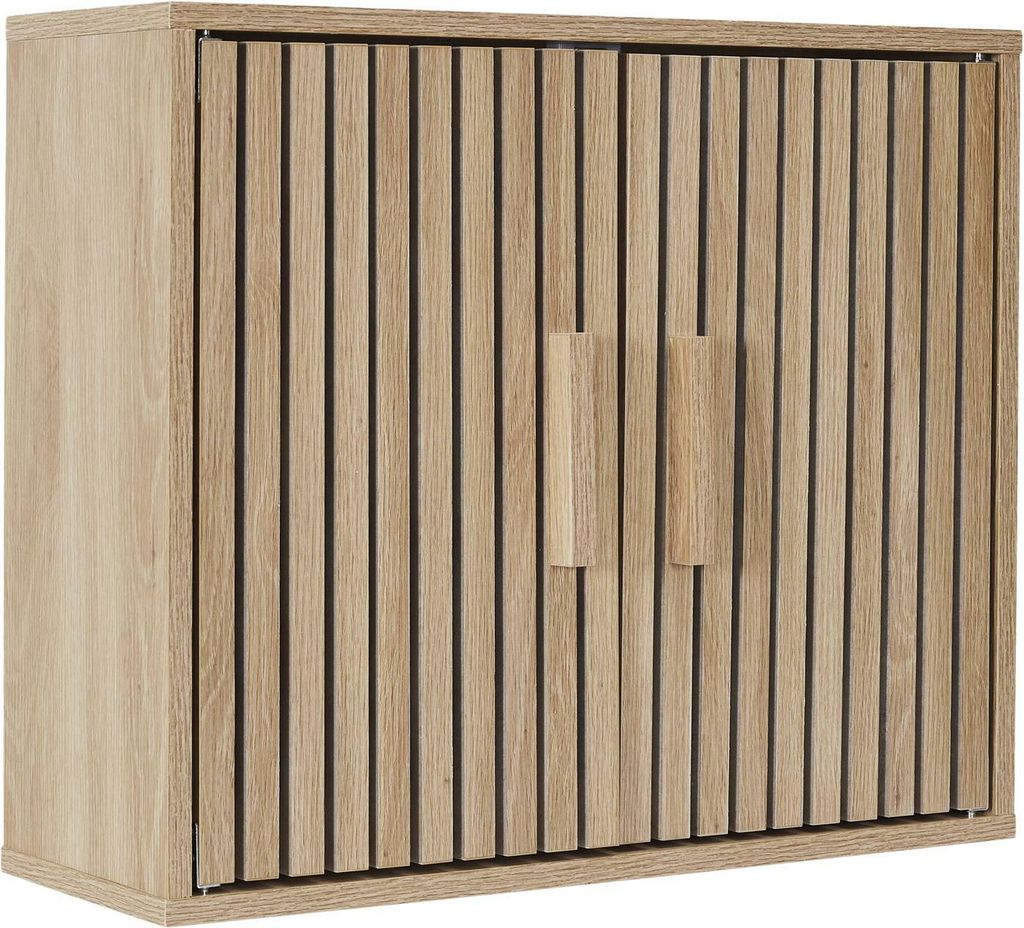 HowHomely | Hängeschrank - Wandschrank - 60 x 20 x 50 cm - Beige - Hängeschrank mit Türen - Lamellenfront