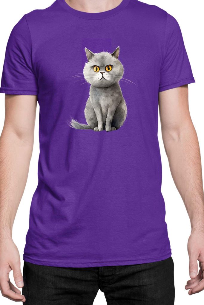 Herren T-Shirt Funny Cats Breeds British Shorthair Cat 017, Man XL / Lila