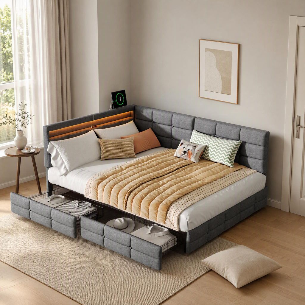 INONEFT Polsterbett Schlafsofa 140x200 cm mit LED Produktbild 