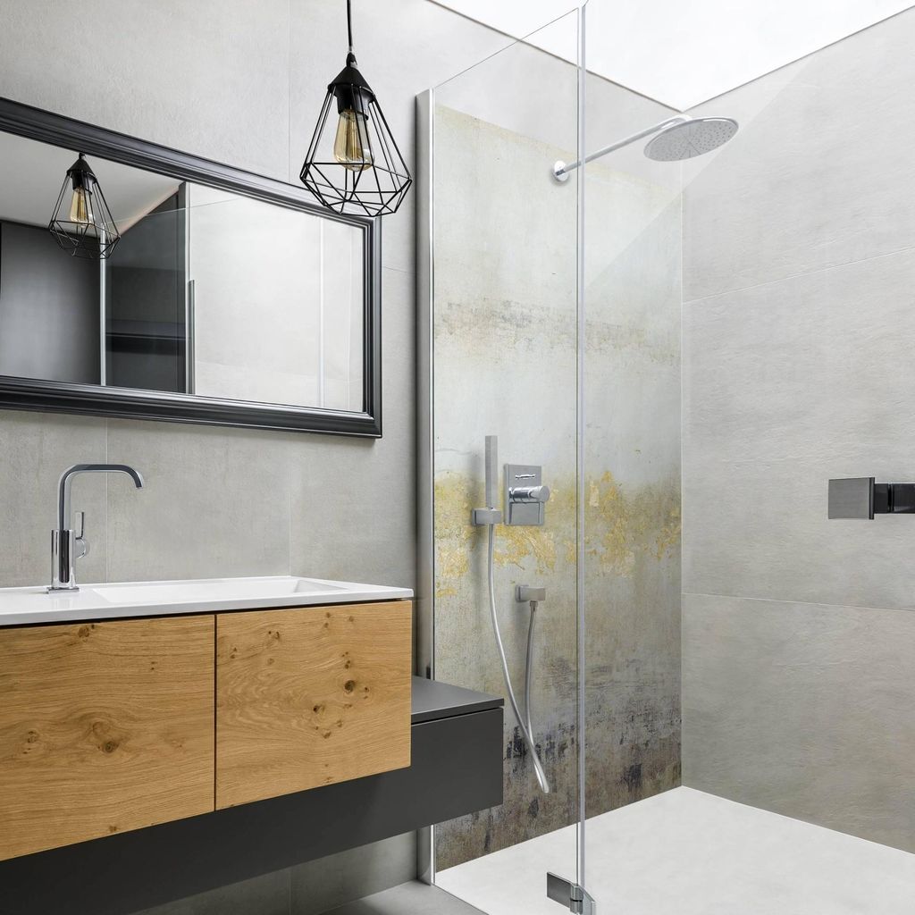 Duschrückwand originell selbstklebend - 0.61 mm Wandpaneel wasserfest Design weiss Abstrakt Badrückwand fugenlos Premium matt 100x210 cm