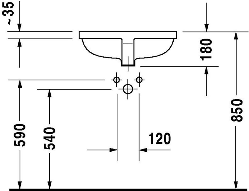Lavabo da incasso Duravit Starck 3, 490 mm, sottotasso, con Immagine del prodotto 