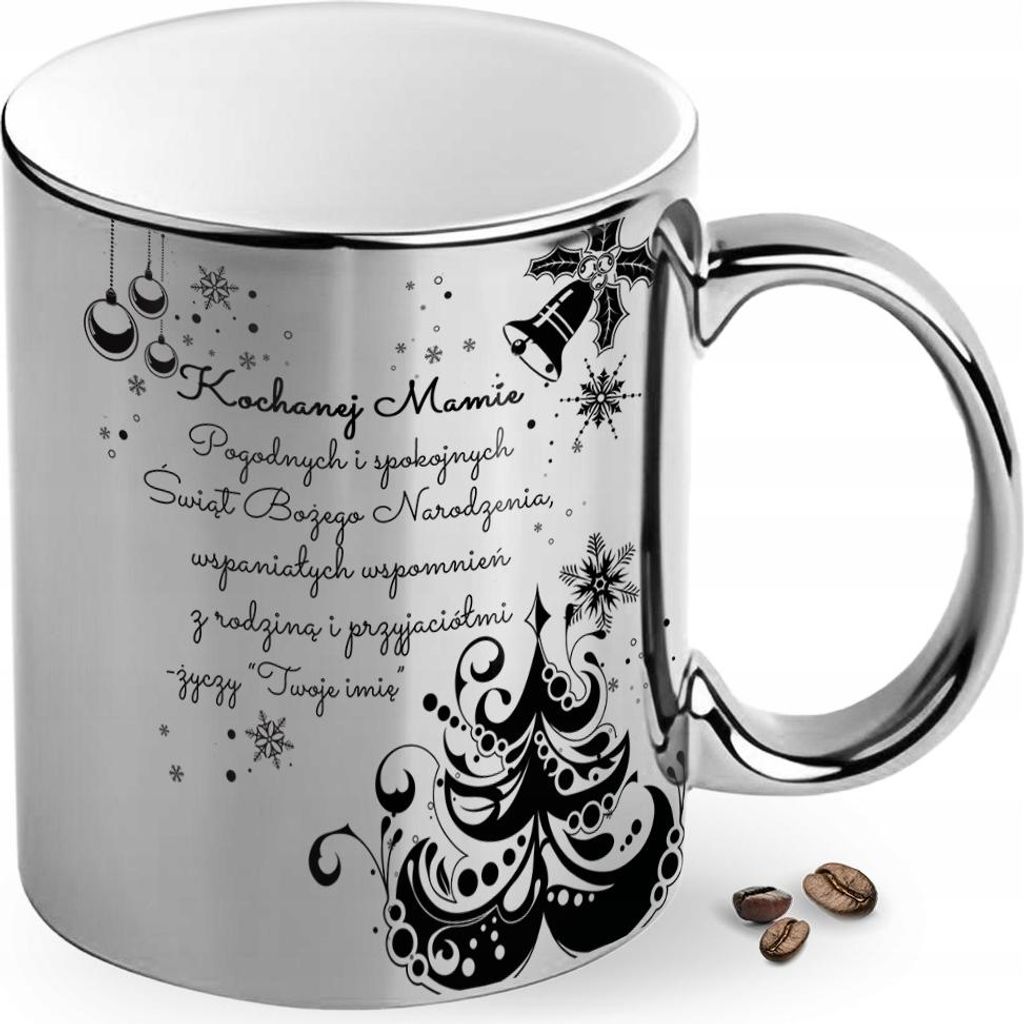 Weihnachtstasse, silberfarben, Geschenk für Mutter von Kindern, Sohn, Tochter, Weihnachtsname