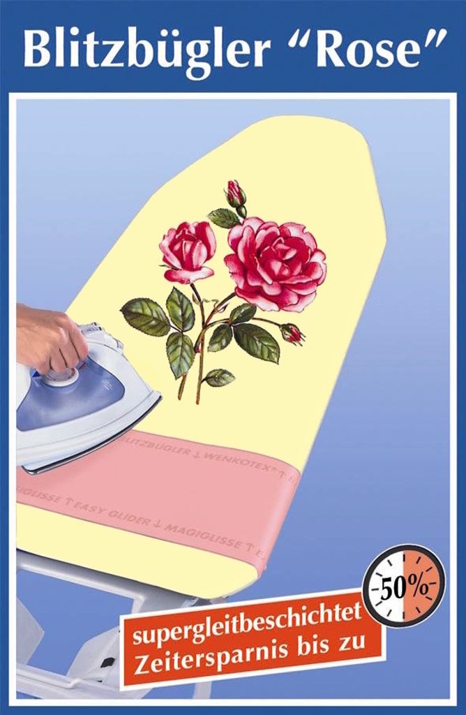 WENKO Bügelbrettbezug Bügelbezug Blitzbügler Bügelbrett Bezug ROSE 130 x 43 cm