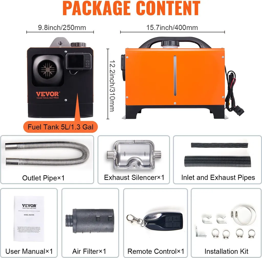 Riscaldatore diesel ad aria Riscaldatore di parcheggio 12 V 8 kW, Riscaldatore d'aria Riscaldatore diesel ad aria Riscaldatore di parcheggio, 0,16-0,62 L/h. Riscaldatore diesel per auto con display LCD e telecomando e controllo Bluetooth APP - 7