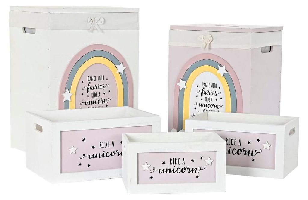 Korbsatz DKD Home Decor Gelb Weiß Grau Rosa Paulonia-Holz Für Kinder 40 x 30 x 55 cm 5 Stücke (5 Stück)