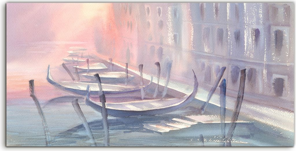 Coloray Acrylbild 120x60 Wandbild Acrylbilder Gondeln in Venedig Morgen Aquarell