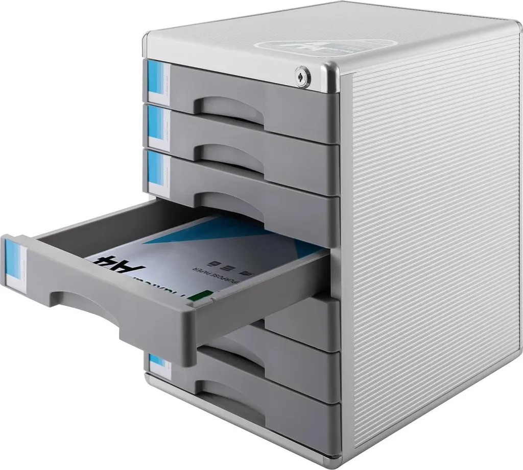 Petit caisson de bureau gris 7 tiroirs aluminium sécurisé anti-désordre