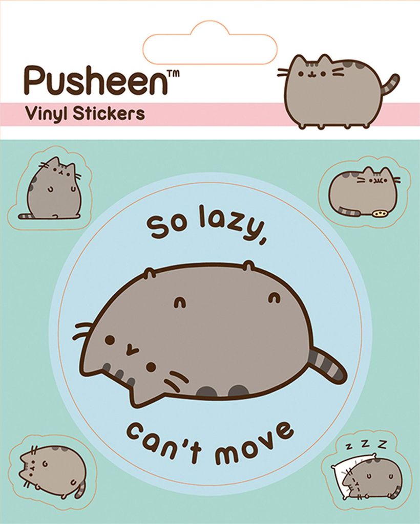 Pusheen Lazy Sticker-Set, 5 Sticker auf einem Bogen, Bogen ca. 10x12,5 cm, Sticker bis 7,5 cm