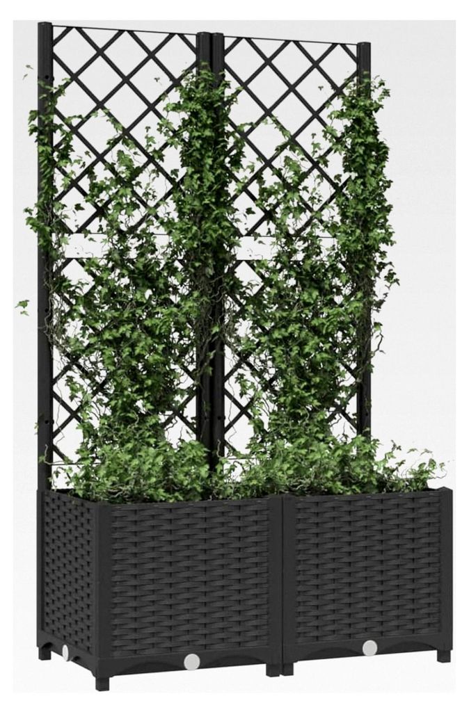 Gartenpflanzgefäß mit Spalier, Schwarz, PP, 80x40x136cm, für Terrasse und Garten