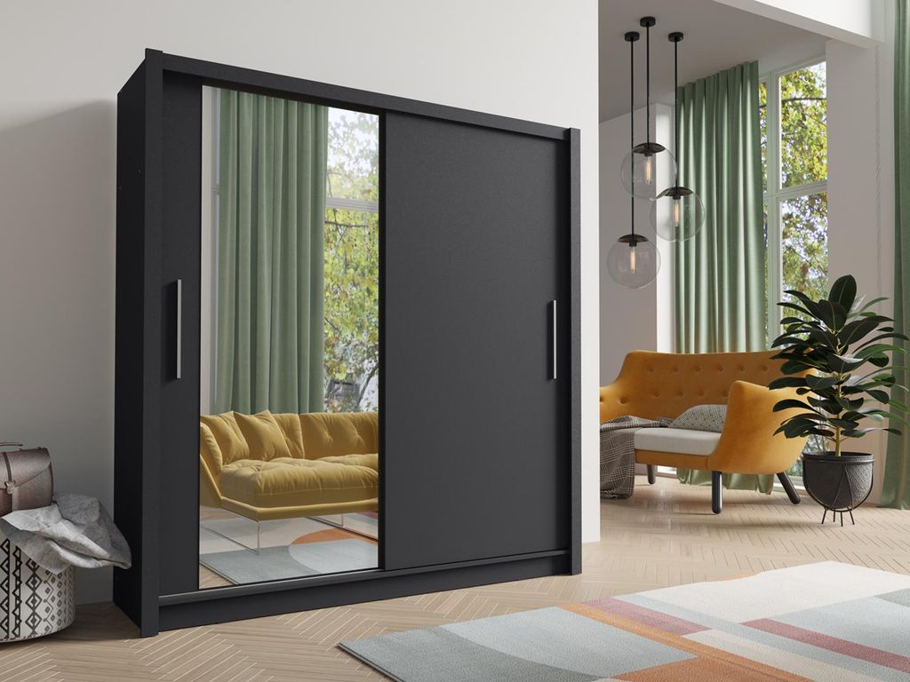 Hoher Kleiderschrank 155 cm mit Spiegel ARMENIA - Graphit