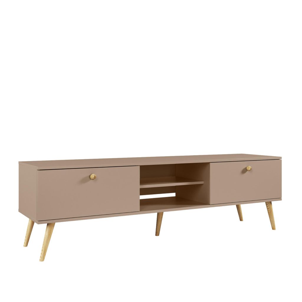NATURA TV-Lowboard 170cm (für TV bis 70") Beige Macchiato Boho 18mm Platte Echtholz Buche Soft-Close Lieferung Wohnung