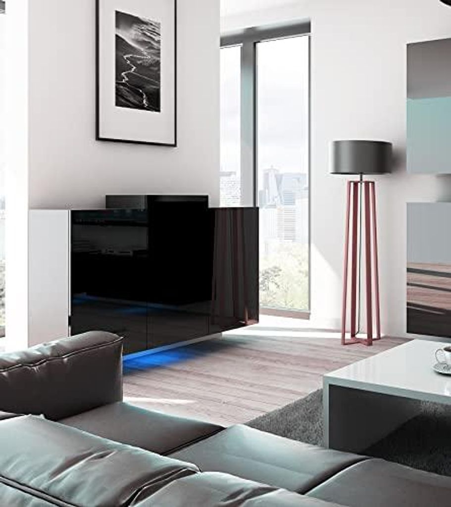 Furnitech K4 Modernes Wohnzimmer, Kommode, Schrank, Sideboard, Schlafzimmer, Esszimmer, Wohnzimmermöbel (LED RGB 16 Farben, K4_HG_B_1)