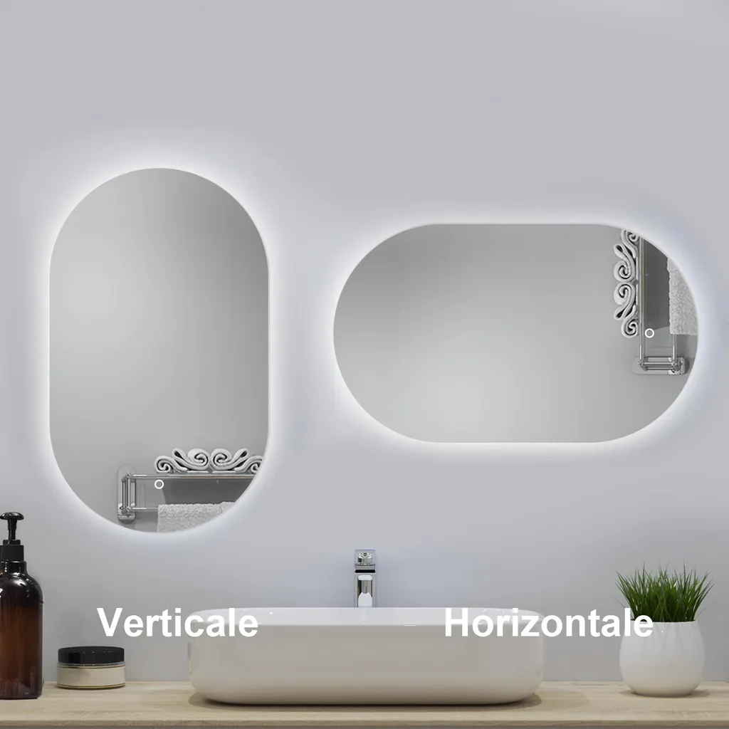 Miroir LED 60x100cm Blanc 6000k avec Luminosité Variable et Arrêt Auto