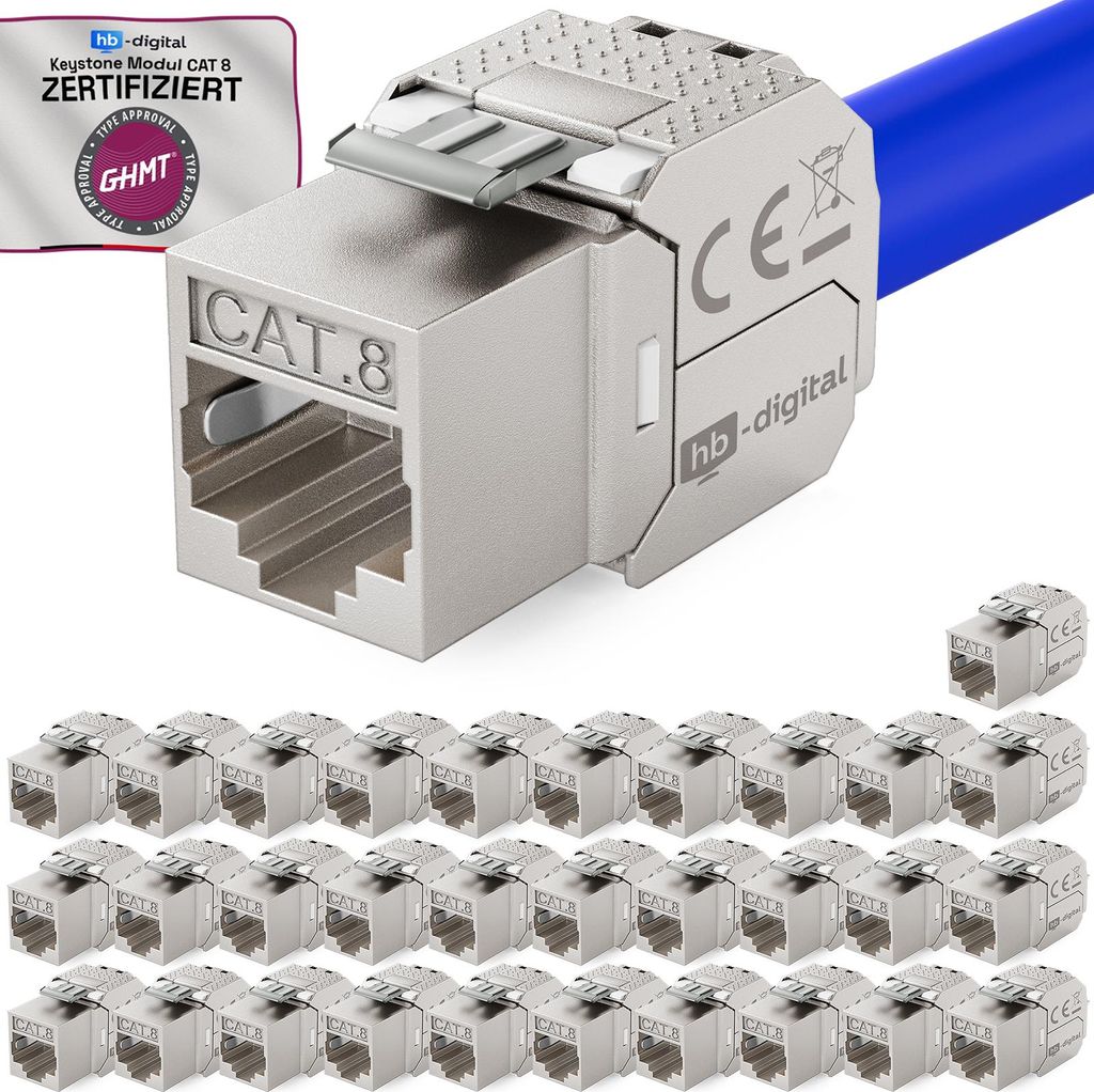 hb-digital 32x Keystone Modul RJ45 CAT 8.1 GHMT es LSA vergoldete Kontakte