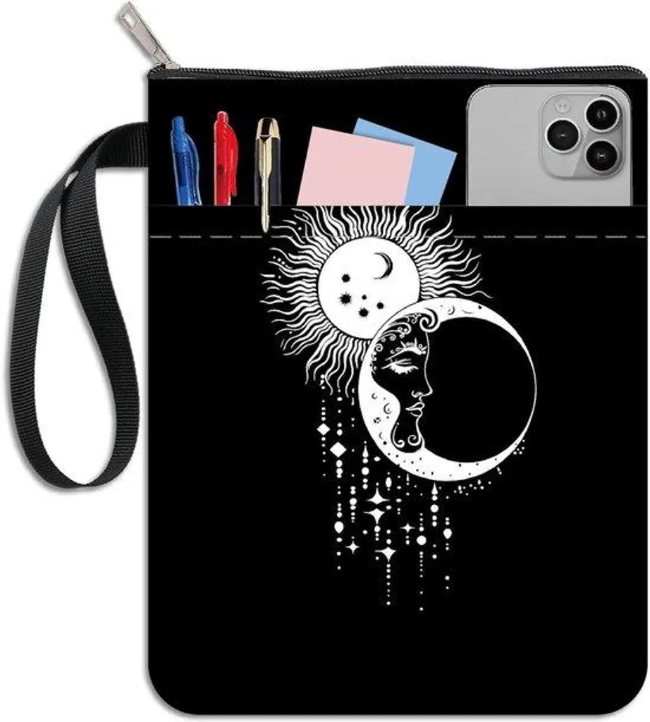 Housse de protection livre zippée à motif étoiles lune en tissu noir