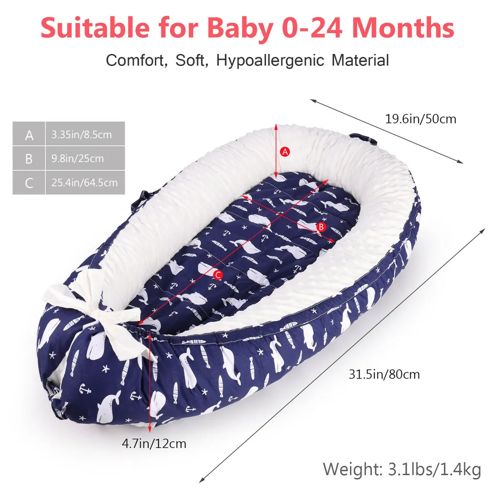 Lit Bébé Portable pour Cododo et Voyage Cocon Douillet Bleu Foncé