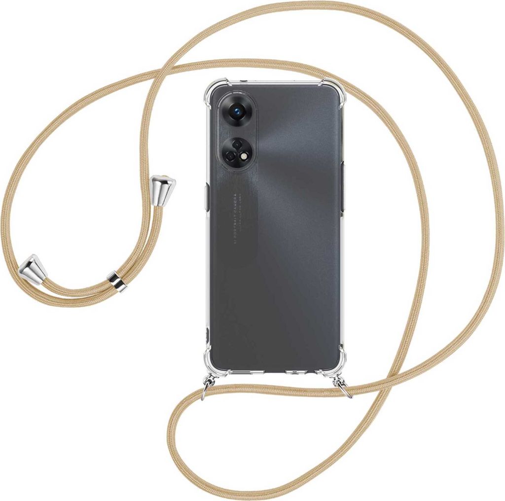 Handykette Backcover-Schutzhülle mit Band (Metall silberfarben) für Oppo Reno8 T 4G (CPH2481, 6.43'') - caramel
