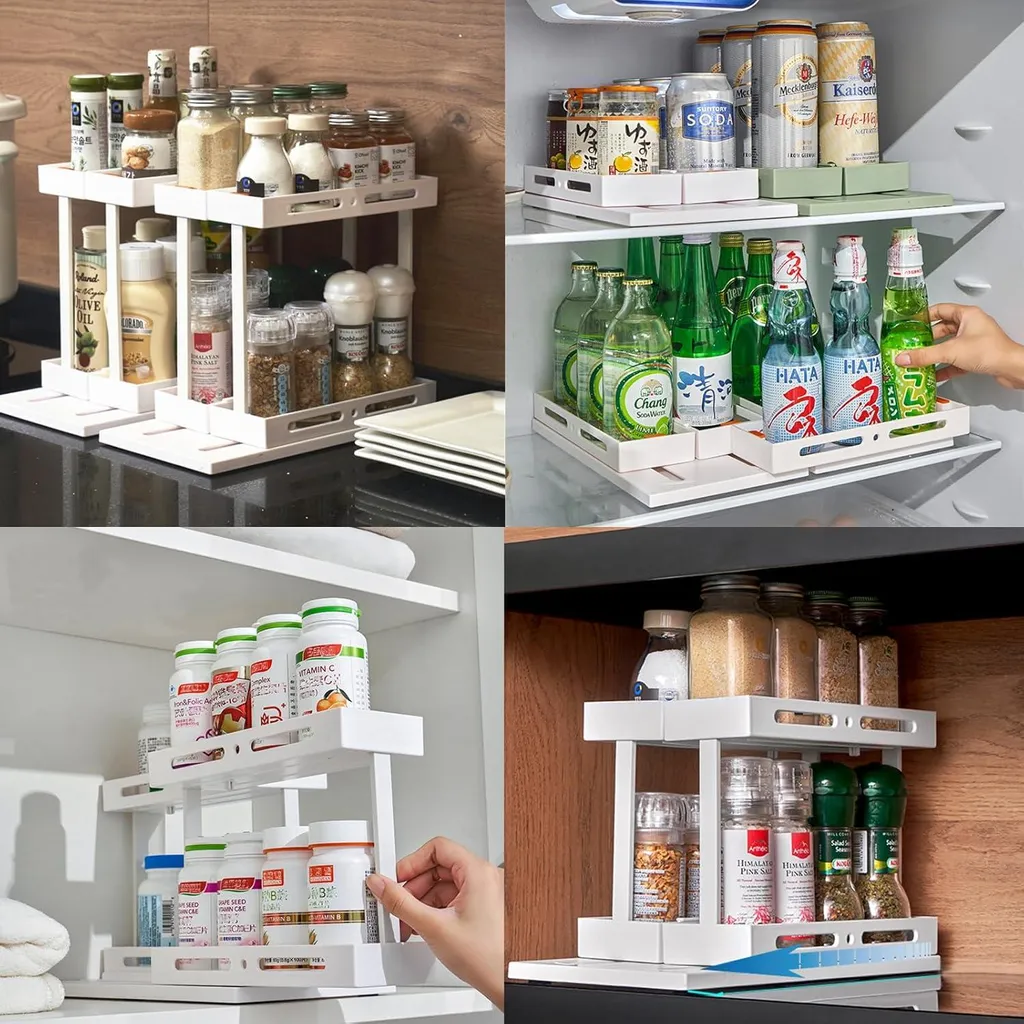 Support à épices extensible blanc pour placard de cuisine - 2 unités
