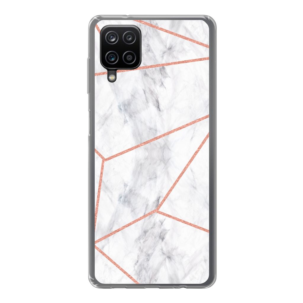 MuchoWow Handyhülle Schutzhülle Hülle für Samsung Galaxy A12 Marmor - Roségold - Weiß Silikon Softcase Handy Hülle - Bild