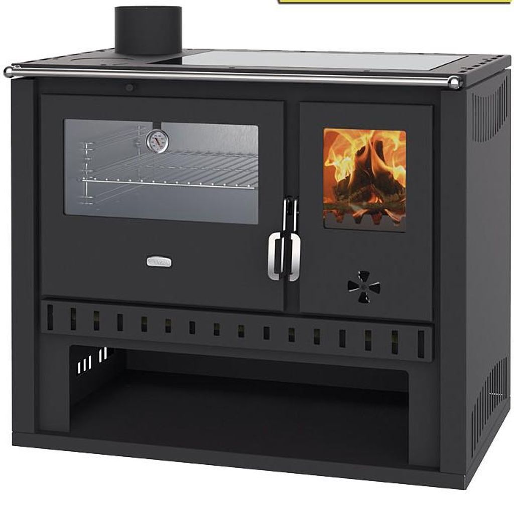 Prity GT FI G – Holzherd, Edelstahlbackofen, Glaskeramikkochfeld, 15 kW, Schwarz Links