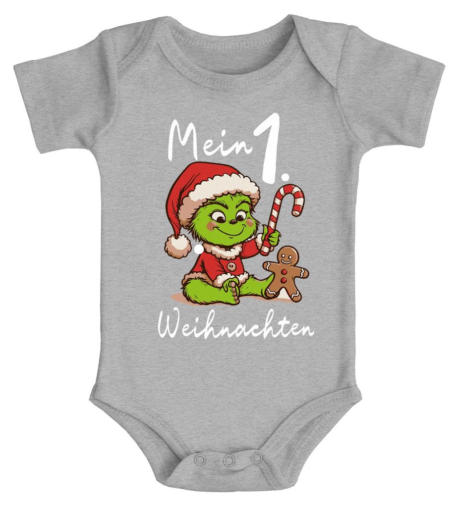 Baby Body Mein 1. Weihnachten Rentier Grinch Lustig Weihnachtsoutfit Spruch Baumwolle Jungen & Mädchen MoonWorks Grinch grau 12-18 Monate