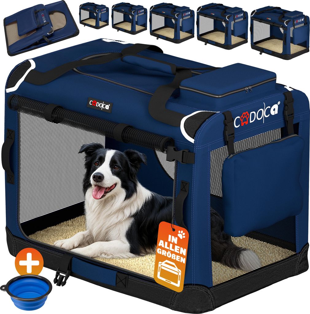 CADOCA® Cage de transport XL Bleu pour animaux chien chat Image du produit 