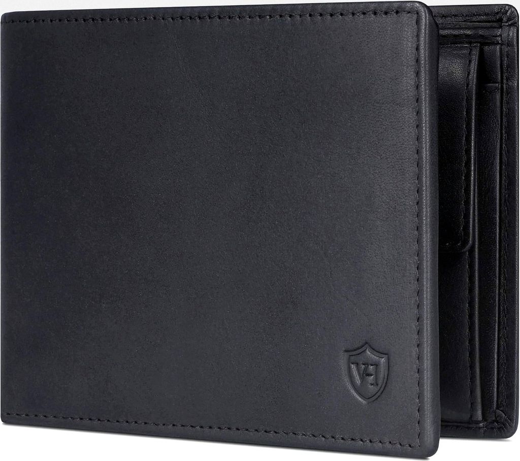 Leder Geldbörse mit RFID Schutz aus Echtleder für Damen und Herren in Schwarz Waxy