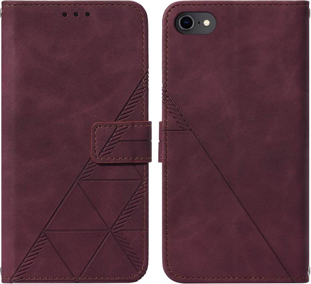 iPhone SE 2020 Hülle, Schlank Prägung Flip Leder Kartenfächer Schutzhülle mit Ständer für iPhone SE 2020 / 8 / 7 / 6s / 6 Rot