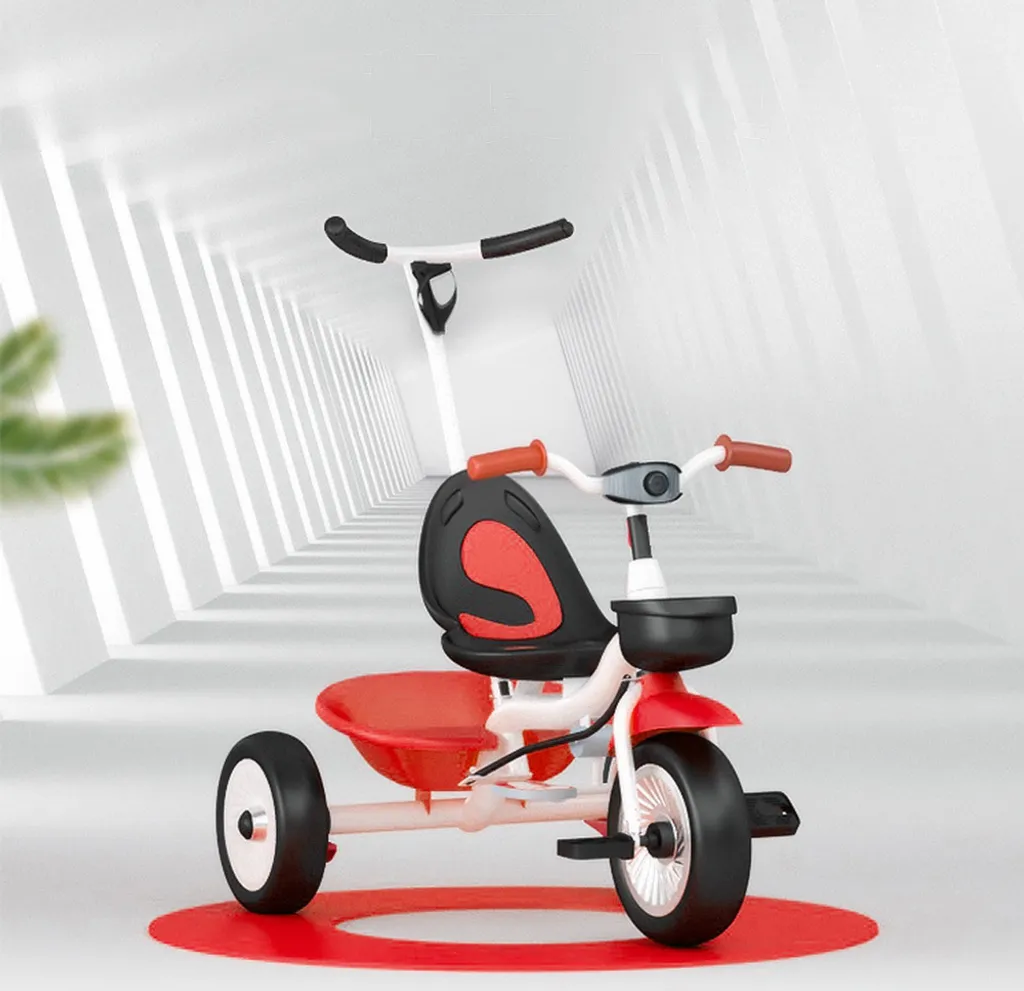 Tricycle enfant avec guidon et siège baquet sécurisé - Blanc et Rouge