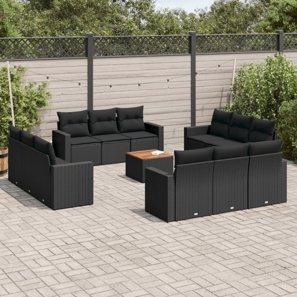 Maison Exclusive - 13-tlg. Garten-Sofagarnitur mit Kissen Schwarz Poly Rattan