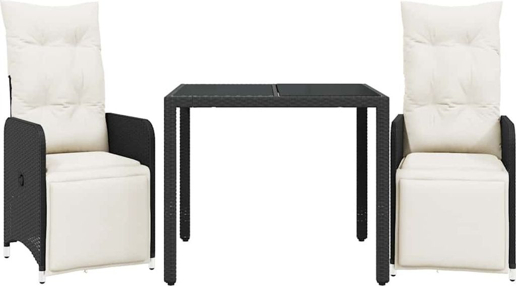 vidaXL 3-tlg. Garten-Bistro-Set mit Kissen Schwarz Poly Rattan