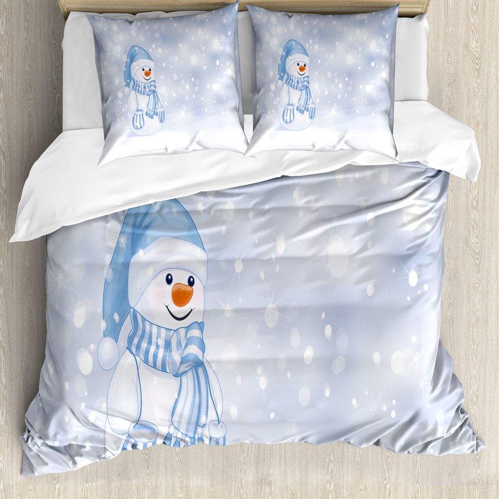 ABAKUHAUS Winter Bettbezug, Kleinkind-Schneemann-Karikatur, Milbensicher Allergiker geeignet mit Kissenbezügen, 200 cm x 200 cm - 80 x 80 cm, Blas...