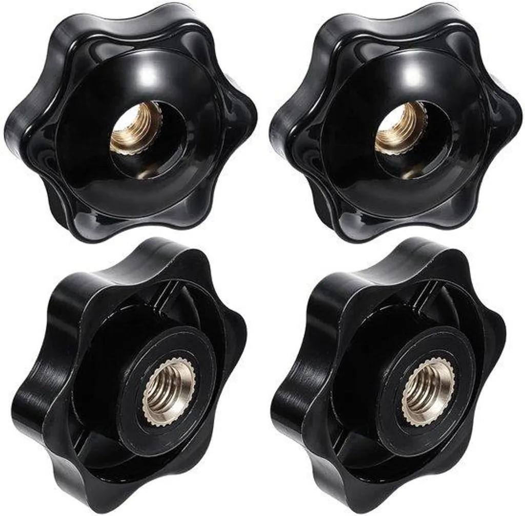 Lot de 4 écrous à molette M6 noirs fixes avec filetage intérieur robuste