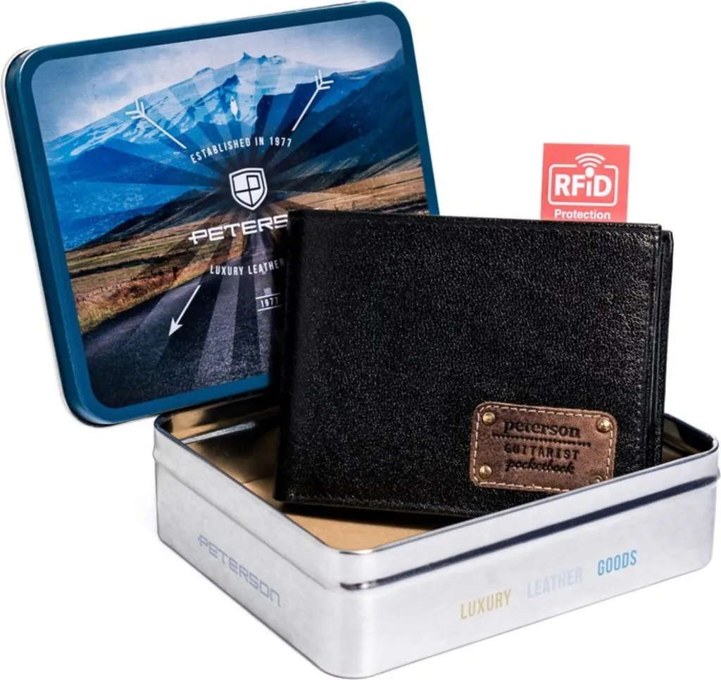 Portafoglio Anti RFID uomo Blu con aletta in pelle | Acciaio