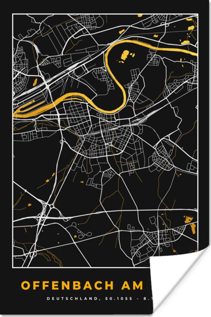 MuchoWow Poster Gold - Deutschland - Karte - Stadtplan - Offenbach am Main 40x60 cm - Plakate für die Wand - Poster Babyzimmer