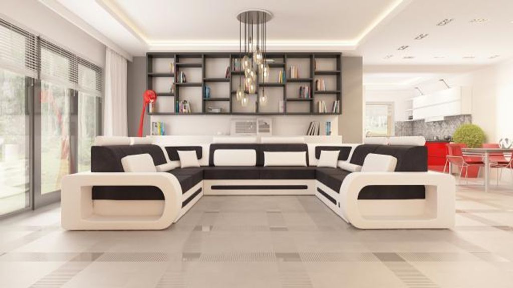 XXL BIG Wohnlandschaft Ecksofa Stoff Leder Textil Sofa Couch Polster Garnitur