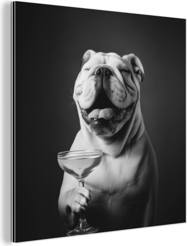 MuchoWow Wanddekoration Metall Metallbild Wandkunst 90x90 cm Bulldogge - Hund - Glas MuchoWow Aluminium Gemälde - Dekoration - Industrial - Metall