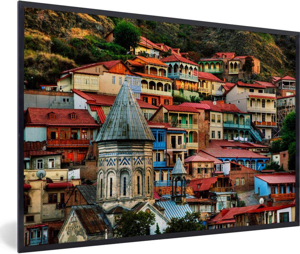 MuchoWow Gerahmtes Poster Bunte Häuser in der Altstadt von Tiflis, Georgien 30x20 cm - Poster mit Schwarzem Bilderrahmen Wandposter Rahmen Foto ...