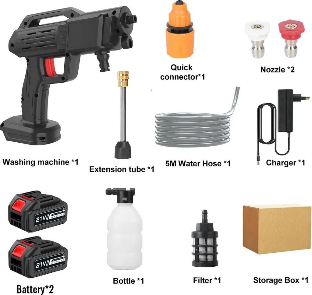Pistolet à eau sans fil portable 21V 1500W avec tuyau d'aspiration