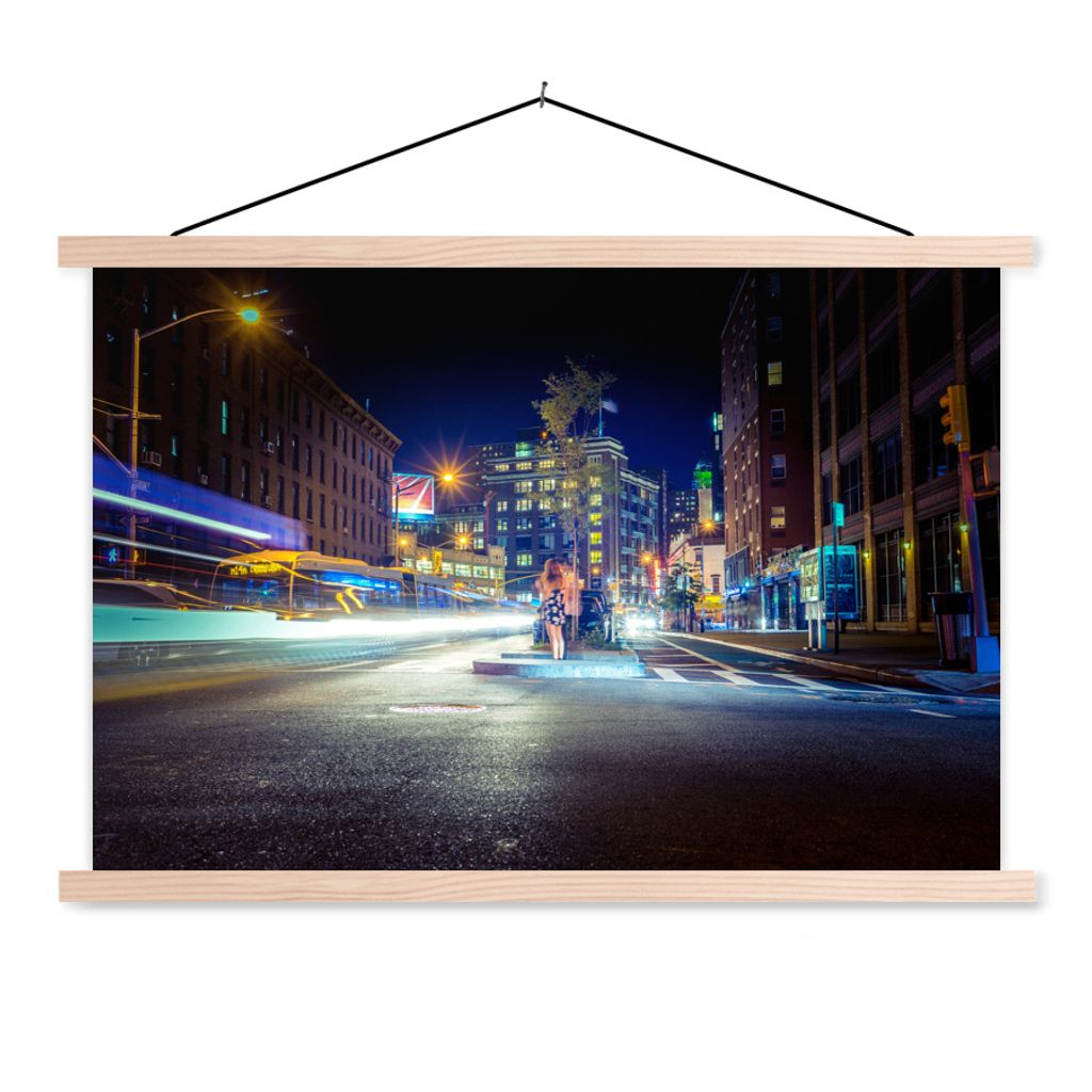 MuchoWow Textilposter New-York - Brooklyn - Lichter 60x40 cm mit holzfarbenen Rahmen - Bilder