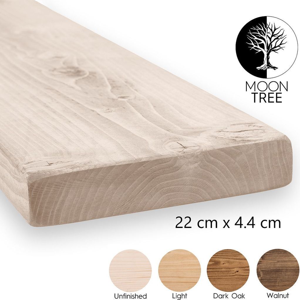 MoonTree | rustikales Wandregal aus Holz Liden, 22x4.4x170cm, Unwaxed | Hängeregal, Regalboden, Wandregal Holz für Wohnzimmer, Küche & Flur