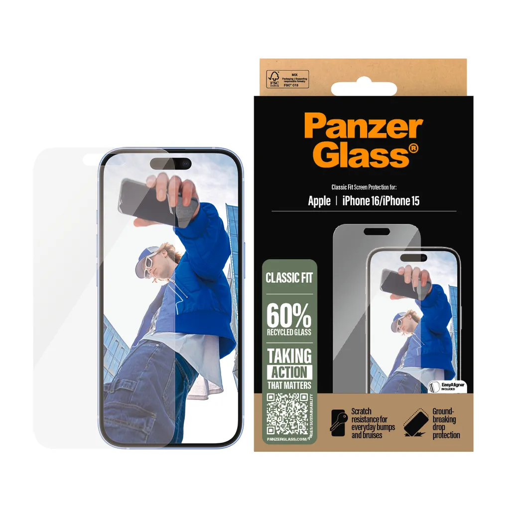 PanzerGlass ® Pellicola protettiva iPhone 16 | 15 | Classic Fit