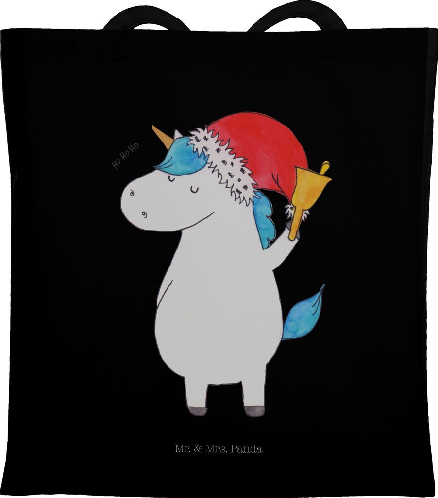 Mr. & Mrs. Panda Jutetasche Einhorn Weihnachtsmann - Schwarz - Geschenk, Tote Bag, Laptoptasche, Schultasche, Einkaufstasche, Weihnachten, Einhörn...