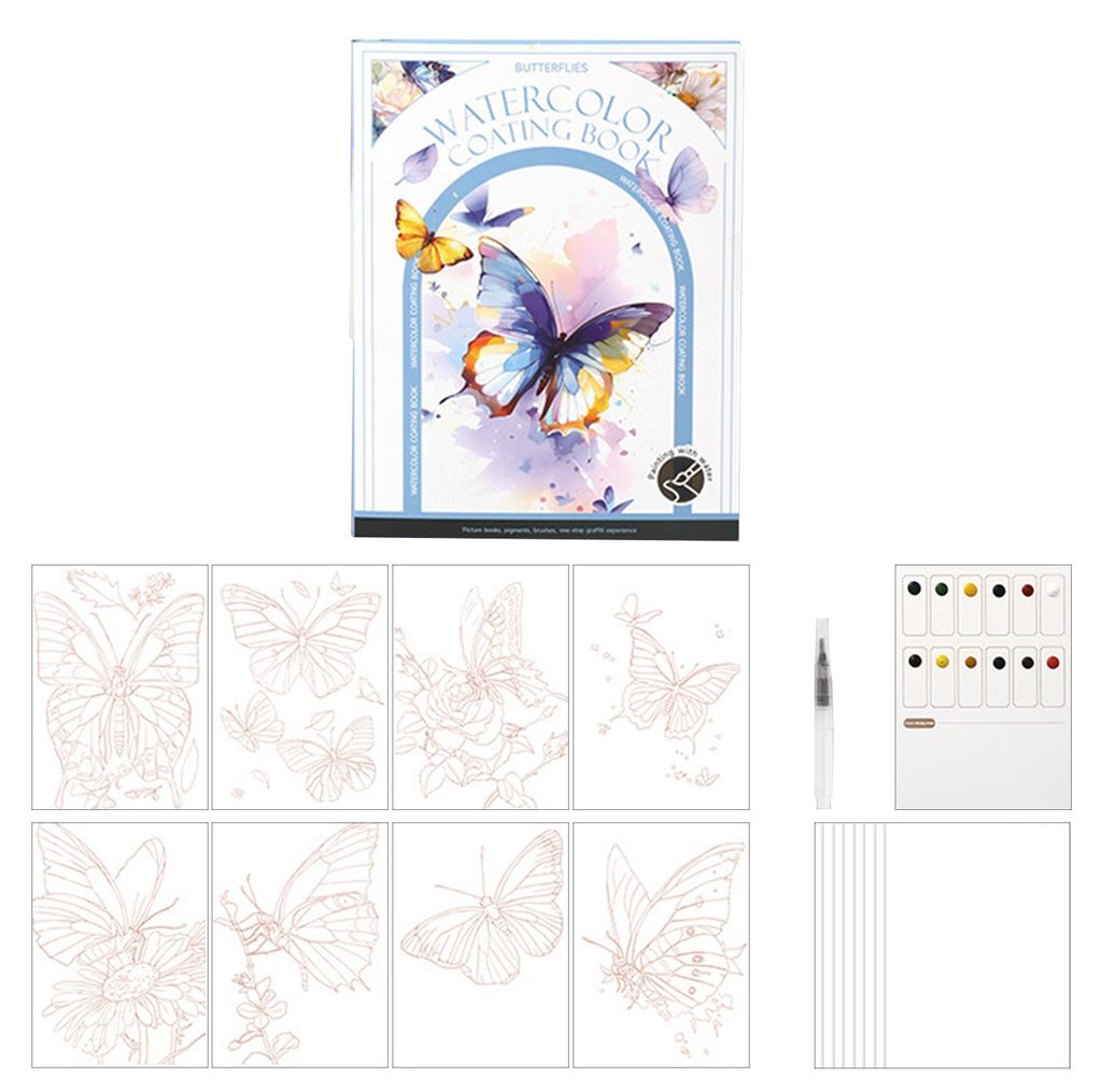 Tragbares Gouache-Malbuch, dreifach faltbares Aquarellblock-Set mit 12 Farbrastern, ergonomischem Pinsel und stressabbauendem Malset